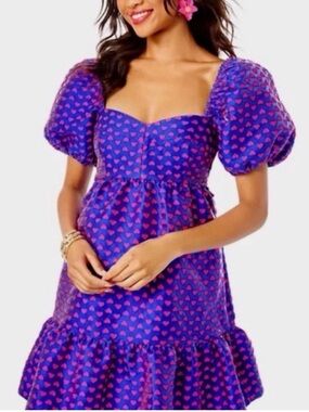 Lilly Pulitzer Nelle Jacquard Heart Dress Borealis Blue Lovesick Valentine 8
